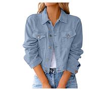 Giacca Jeans Donna Oversize,Button Down Boyfriend Jean Jacket corta di a maniche corte vestibilità aderente Denim da Regolare Capispall per la mezza stagione