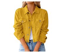 Giacca Jeans Donna Oversize,Button Down Boyfriend Jean Jacket corta di a maniche corte vestibilità aderente Denim da Regolare Capispall per la mezza stagione