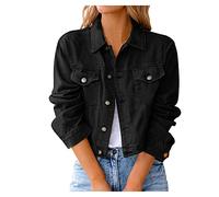 Giacca Jeans Donna Oversize,Button Down Boyfriend Jean Jacket corta di a maniche corte vestibilità aderente Denim da Regolare Capispall per la mezza stagione