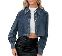 Giacca Jeans Donna Oversize Button Down Boyfriend Jean Jacket Taglie Forti Primaverile di invecchiata alla Moda Casual Estiva in Denim Corta da per Il Tempo Libero