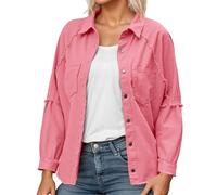Giacca Jeans Donna Oversize,Cappotto di Vintage Denim Abbottonatura manica lunga orlo sfilacciato strappato corta streetwear Camicia con Colletto Rovesciato Cappotto Per Primavera Autunno