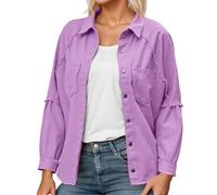 Giacca Jeans Donna Oversize,Cappotto di Vintage Denim Abbottonatura manica lunga orlo sfilacciato strappato corta streetwear Camicia con Colletto Rovesciato Cappotto Per Primavera Autunno