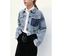 Giacca jeans giubbino corto giubbotto denim trucker donna blu jeans 1255