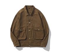 Giacca Jeans Uomo, Giacca da Uomo in Denim Sfrangiato Distressed Retro Brown Washed Cowboy Western Giacca in Denim Trucker Elegante Jeansjacke Grandi Tasche Capispalla Cardigan Jean Biker Cappotto C