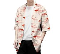 Giacca kimono da uomo | Pesce koi giapponese - Giacca kimono con maniche a 3/4 aperta sul davanti, cappotto leggero | Uso quotidiano, pesce sfrangiato, M