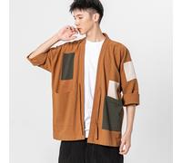 Giacca Kimono Uomo In Cotone E Lino Splice Patch Cardigan Largo Giapponese