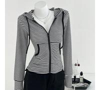 Giacca leggera con cappuccio a maniche lunghe a righe per donne, abbigliamento autunnale e invernale per Ognissanti, stile Y2K e baddie per club L,M,S,XSA strisceTessuto in maglia
