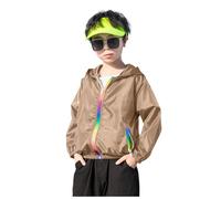 Giacca Leggera con Cappuccio Protettiva Solare per Bambini Ragazze Estate Traspirante (C-Khaki, 4-5 Years)