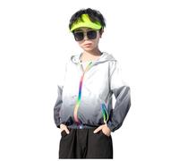 Giacca Leggera con Cappuccio Protettiva Solare per Ragazze Traspirante (B-Light Gray, 5-6 Years)