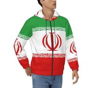 Giacca Leggera con Cappuccio Zip Uomo Stampa L'Iran Bandiera Antivento Maniche Elastiche Tessuto Stretch Versatile per Tutte Le Stagioni E Occasioni Casual