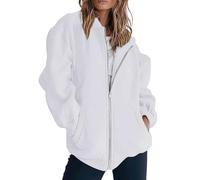 Giacca leggera da donna chic con cerniera da donna, taglie forti, con tasca, felpa casual, cappotti da autunno e tinta unita, tinta unita, tuta corta da loungewear giornaliera, bianco, M