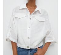 Giacca leggera da donna con colletto a camicia, maniche lunghe, a righe sottili bianche, decorazione con bottoni a conchiglia e orlo elastico, stile casual ampio urbano, adatta per estate e autunno L,