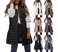 Giacca leggera da donna, taglia grande, piumino senza maniche, da donna, a mezza lunghezza, cappotto imbottito con cappotti casual leggeri, tinta unita, semplice loungewear per la casa quotidiana, a