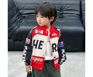 Giacca leggera da motociclista resistente al vento di moda per ragazzi, per primavera e autunno 6Y,7Y,8Y,9Y,4Y,5Y,2-3YGeometrico,LettereDenim