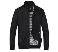 Giacca leggera da uomo, a maniche lunghe, per le mezze stagioni, con chiusura lampo, da uomo, con colletto alto, classico, a vento, leggera, per il tempo libero, Nero , 3XL