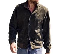 Giacca Leggera in Finta Pelle Scamosciata da Uomo Giacca Casual alla Moda con Bottoni Giacca da Motociclista retrò Classica Punk Hip Hop con Risvolto (Verde,M)