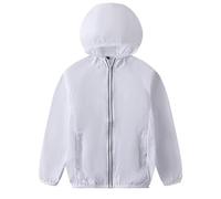 Giacca Leggera per Bambine Traspirante Antivento Comoda Protettiva con Cappuccio (White, 7-8 Years)