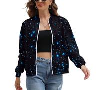 Giacca Leggera Primaverile Donna, Bomber Pilota Cielo Stellato Astratto Elegante con Tasche, Spazio Universo Cappotto Antivento Zip Up Casual Outwear Autunno Giacca a Vento L