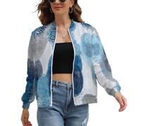 Giacca Leggera Primaverile Donna, Bomber Pilota Elegante Cerchio Elegante con Tasche, Astratto Fiori Petali Cappotto Antivento Zip Up Casual Outwear Autunno Giacca a Vento XS