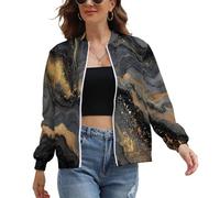 Giacca Leggera Primaverile Donna, Bomber Pilota Montagne D'Oro Elegante con Tasche, Marmo Cappotto Antivento Zip Up Casual Outwear Autunno Giacca a Vento M