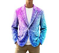 Giacca lucida con paillettes metalliche per uomo anni '70, da discoteca retrò Blazer in velluto a coste Halloween Carnevale night club party 60s, Azzurro, L