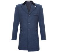 Giacca Lunga Blu Navy 3/4 Uomo In Tweed A Spina Di Pesce Peaky Blinders