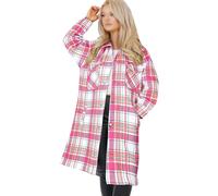 Giacca Lunga Da Donna Rosa A Quadri Con Bottoni Top Oversize
