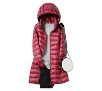 Giacca lunga da donna senza piume Mid-Thigh leggera piumino alternativo con cappuccio, rosso vivo, 3XL