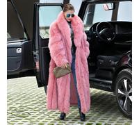 Giacca lunga in ecopelliccia di lusso da donna, vestibilità morbida, collo a cascata rosa, cappotto invernale fluido L,M,S,XL,XS,XXLPelliccia finta