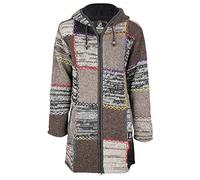 Giacca lunga in lana con cappuccio - SHAKALOHA - W Longpatch Multi Blu Rosso cappotto da donna - Giacca prodotta in Nepal, con cappuccio foderato in pile, Cappotto da donna