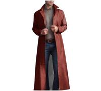 Giacca lunga in pelle da uomo alla moda in ecopelle cappotto sottile trench con cintura, grandi dimensioni, cappotto invernale con bottoni, risvolti, cappotto di transizione, tinta unita, casual