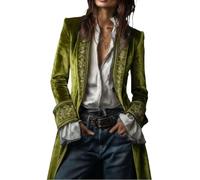 Giacca Lunga In Velluto Da Donna Blu Navy Vintage In Velluto Ricamato Blazer Classico con Orlo A Coda Di Rondine Giacca Da Pirata Da Donna Scollo A V Cappotto Retrò Boho Costume Rinascimentale Verd