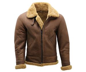 Giacca Marrone B3 da Uomo di Shearling WW2 Bombardiere Giacca Aviatore in Pelle S