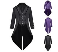 Giacca Medievale da Uomo Tailcoat Gotico Steampunk Costume Vintage Cappotto Halloween Coat Vittoriano Uniforme Collare di Ribaltamento Giacca Una Fila di Pulsanti Abbigliamento per Cosplay Carnevale