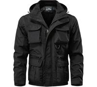 Giacca militare da uomo, giacca tattica con cappuccio, multi-tasca, impermeabile, giacca da campo in stile militare, autunno inverno, Nero , L