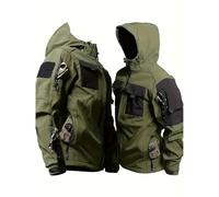 Giacca militare da uomo tattica Giacche softshell antivento e impermeabile con cappuccio Cappotto con zip caldo e confortevole, con tasche multiple e cordino alla moda per sport all'aperto, verde, XXL