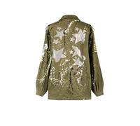 Giacca Militare Donna Upcycled: Uniforme Army Fashion Customizzata con Ricami, Strass e Applicazioni Stelle Gioiello Multi-patch Dipinta a Mano , Stile Unico Glamour e Vintage per tutte le stagioni