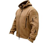 Giacca militare tattica sportiva da uomo, in caldo pile, con cappuccio, per attività all'aria aperta, con tasche multiple, Kaki, 3XL