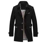 Giacca monopetto da uomo slim in cotone giacca a vento con colletto dentellato Trench Coat Casual Business soprabito per gli uomini, Nero , 5XL
