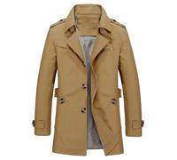Giacca monopetto da uomo slim in cotone giacca a vento con colletto dentellato Trench Coat Casual Business soprabito per gli uomini, cachi, 5XL