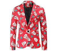 Giacca Monopetto Stampato per Uomo di Natale Casual Costume Moda Cappotti e Giacche Uomo Giacca Biker Uomo senza, rosso, 3XL