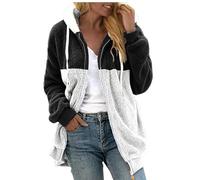 Giacca morbida da donna con orsacchiotto, in pile, da donna, calda, lunga, bicolore, patchwork, per le mezze stagioni, ispessita, con bottoni, giacca sportiva oversize, Nero9., XXL