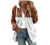 Giacca morbida da donna con orsacchiotto, in pile, da donna, calda, lunga, bicolore, patchwork, per le mezze stagioni, ispessita, con bottoni, giacca sportiva oversize, Marrone., S