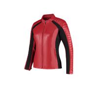 Rusty Stitches Donna Giacca in pelle da moto da donna, nero-rosso, taglia 40 per donne