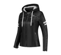 Rusty Stitches Joyce Hooded V2 Giacca in pelle da moto da donna, nero-bianco, taglia 44 per donne