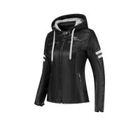 Rusty Stitches Super Joyce Hooded V2 Giacca in pelle da moto da donna, nero-grigio-bianco, taglia 48 per donne