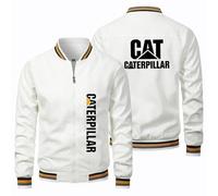 Giacca Moto Estiva Uomo Ca.ter-pillar, Jacket a Retrò Casual con Logo Collo Alto, Cappotti Retro Moda Leggero, per Autunnale(White,S)