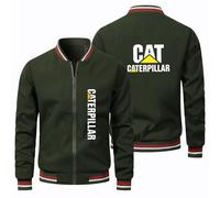 Giacca Moto Estiva Uomo Ca.ter-pillar, Jacket a Retrò Casual con Logo Collo Alto, Cappotti Retro Moda Leggero, per Autunnale(Green,L)