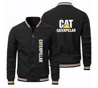 Giacca Moto Estiva Uomo Ca.ter-pillar, Jacket a Retrò Casual con Logo Collo Alto, Cappotti Retro Moda Leggero, per Autunnale(Black,XL)