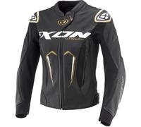 Giacca moto in pelle da donna IXON Vortex 3 nero-bianco-oro L